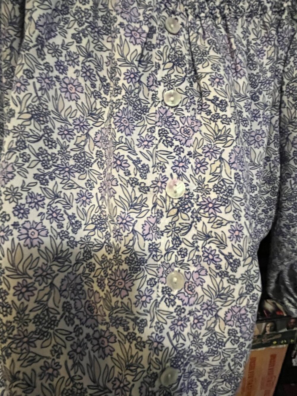 American Eagle Floral Puff Sleeve Peasant Blouse Top Cottagecore Blue White M - Picture 4 of 5